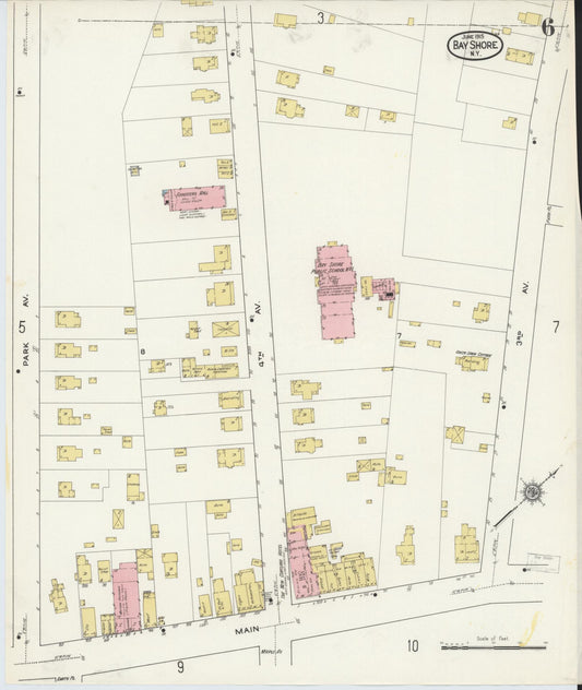 Sanborn Fire Insurance Map from Bay Shore, Suffolk County, New York (1915), Sheet #0006 - Historic Sanborn Fire Insurance Map Print, vintage old map wall art, antique decor, genealogy gift, New York New York map