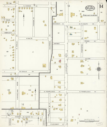 Sanborn Fire Insurance Map from De Land, Volusia County, Florida (1921), Sheet #0014 - Complete Map Set gallery image, historic Sanborn map, vintage wall art, Florida Florida