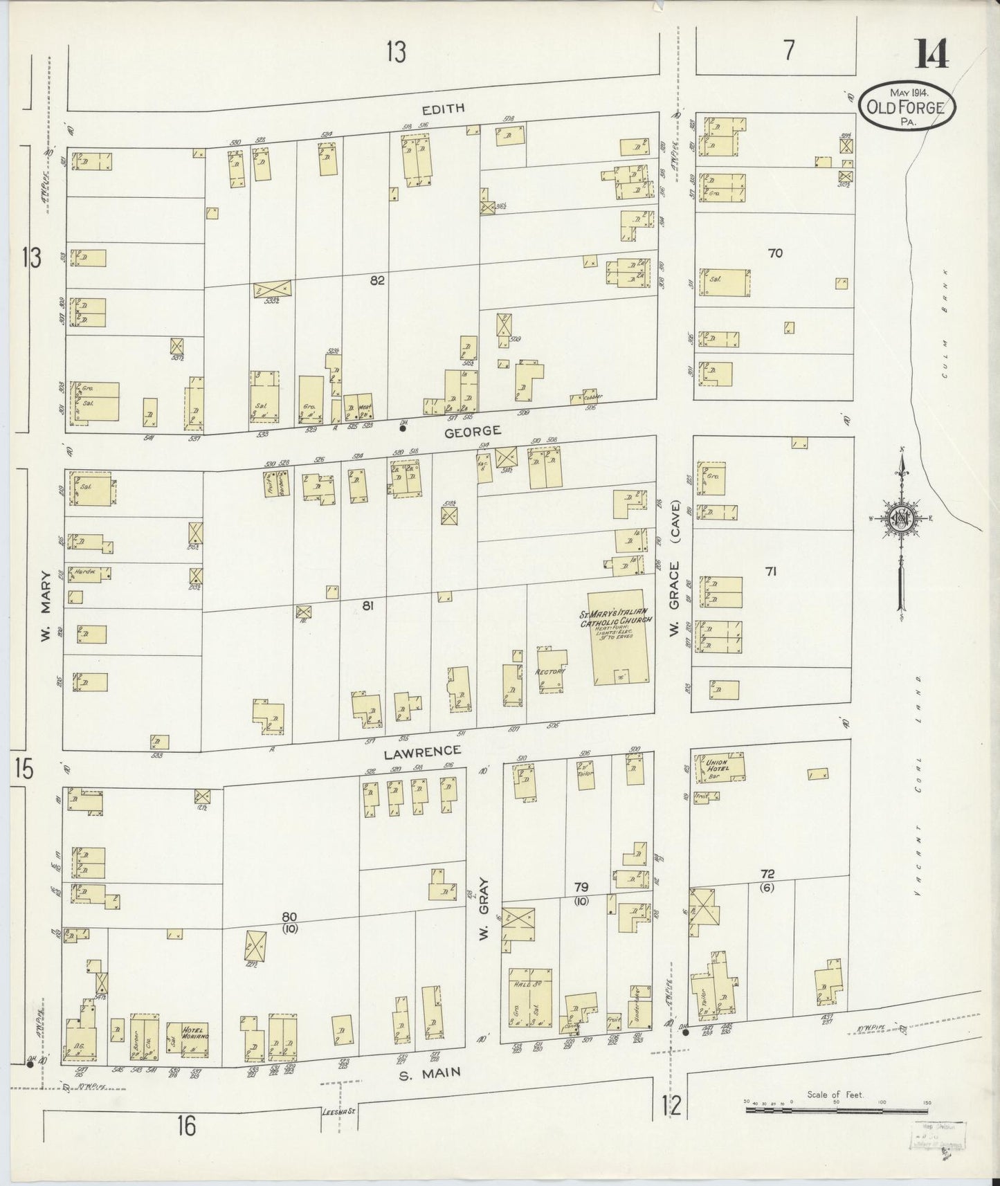 Sanborn Fire Insurance Map from Old Forge, Lackawanna County, Pennsylvania (1914), Sheet #0014 - Complete Map Set gallery image, historic Sanborn map, vintage wall art, Pennsylvania Pennsylvania