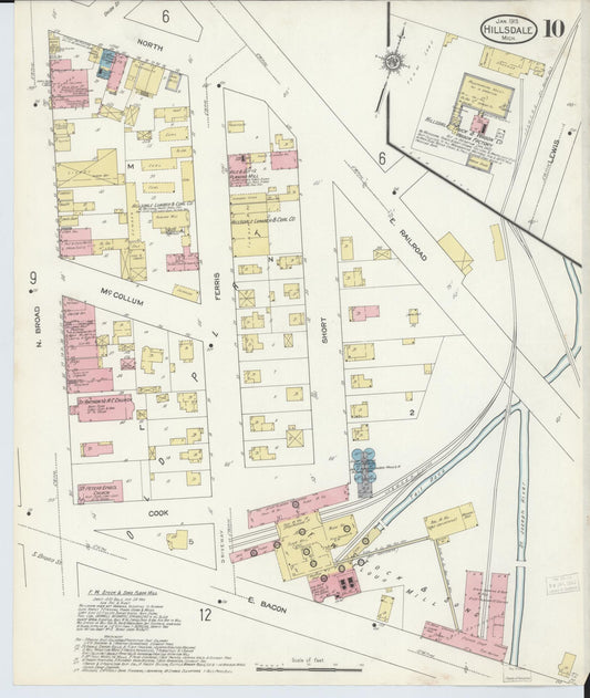 Sanborn Fire Insurance Map from Hillsdale, Hillsdale County, Michigan (1913), Sheet #0010 - Historic Sanborn Fire Insurance Map Print, vintage old map wall art, antique decor, genealogy gift, Michigan Michigan map