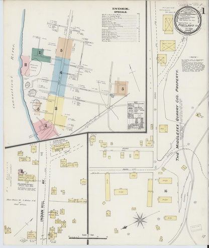 Sanborn Fire Insurance Map from Portland, Middlesex County, Connecticut (1889), Sheet #0001 - Complete Map Set gallery image, historic Sanborn map, vintage wall art, Connecticut Connecticut