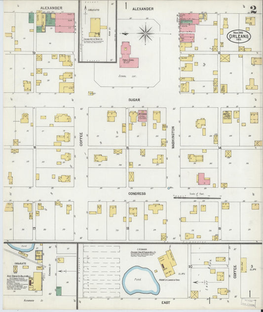Sanborn Fire Insurance Map from Orleans, Orange County, Indiana (1902), Sheet #0002 - Historic Sanborn Fire Insurance Map Print, vintage old map wall art, antique decor, genealogy gift, Indiana Indiana map
