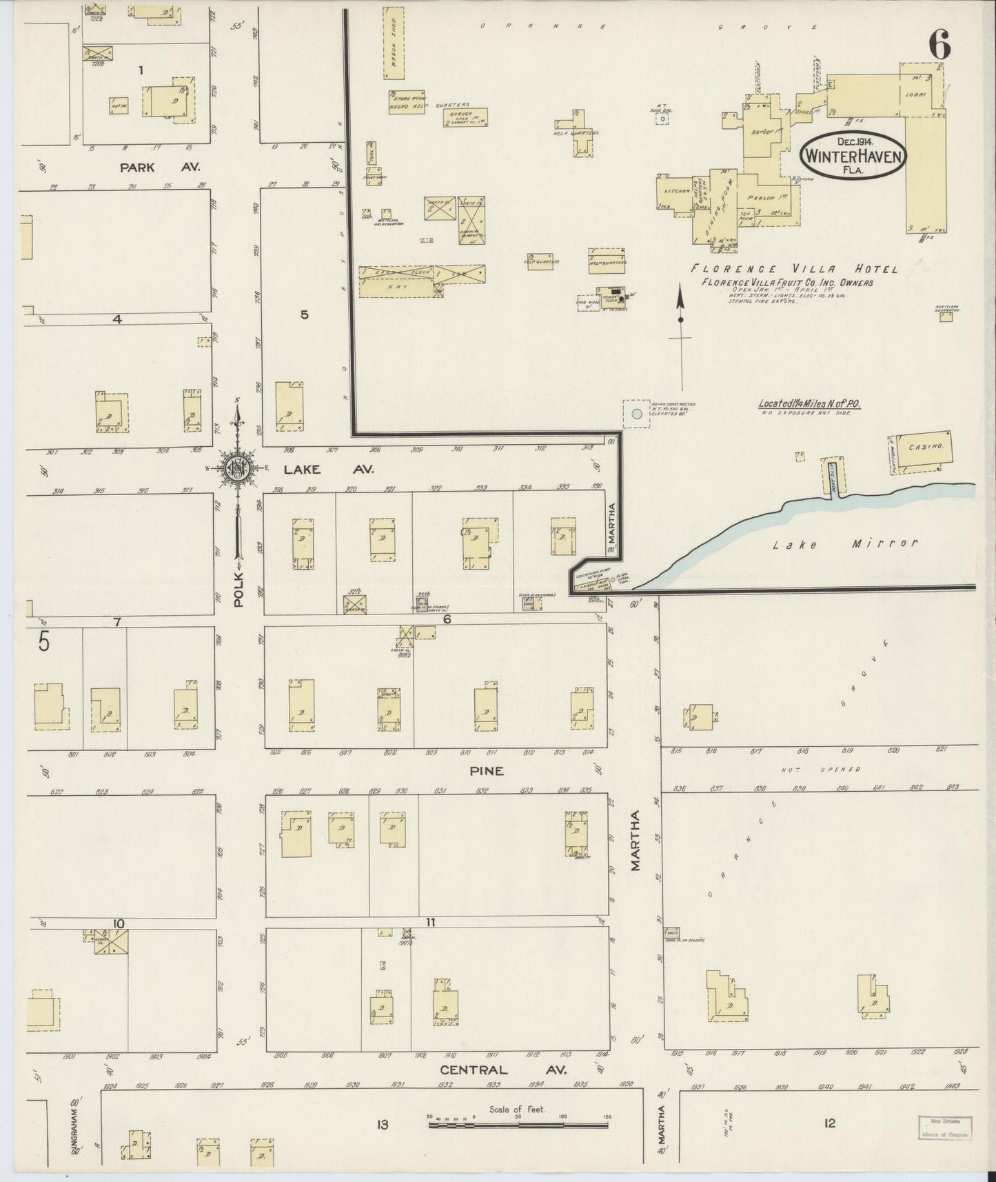 Sanborn Fire Insurance Map from Winter Haven, Polk County, Florida (1914), Sheet #0006 - Historic Sanborn Fire Insurance Map Print, vintage old map wall art, antique decor, genealogy gift, Florida Florida map