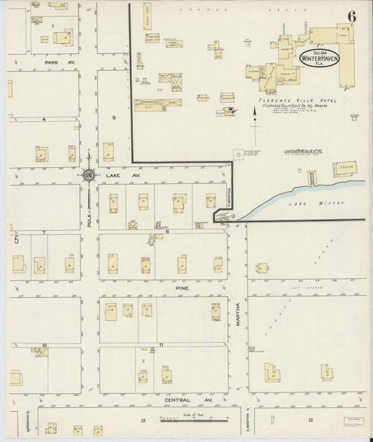 Sanborn Fire Insurance Map from Winter Haven, Polk County, Florida (1914), Sheet #0006 - Historic Sanborn Fire Insurance Map Print, vintage old map wall art, antique decor, genealogy gift, Florida Florida map