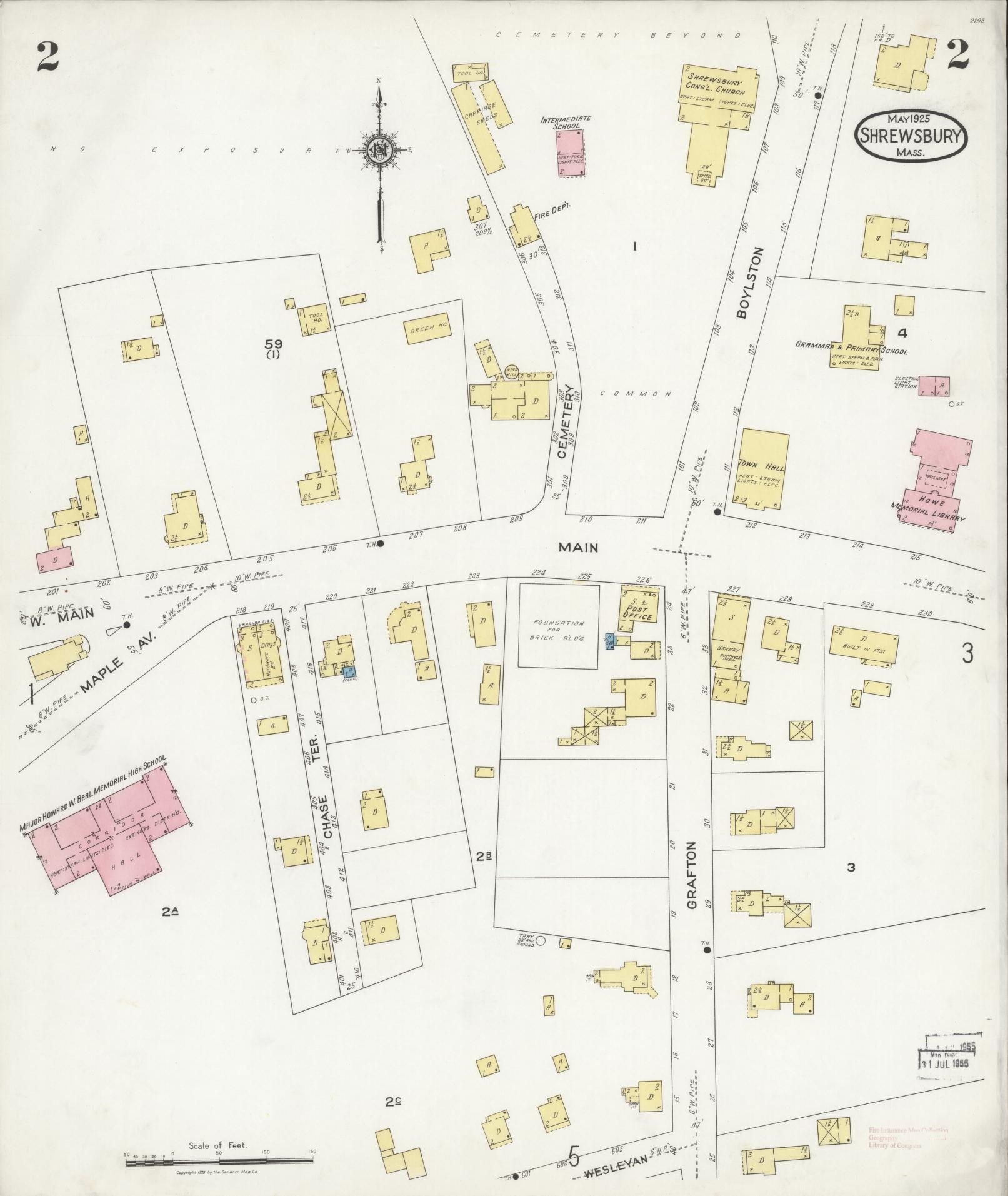 Sanborn Fire Insurance Map from Shrewsbury, Worcester County, Massachusetts (1925), Sheet #0002 - Historic Sanborn Fire Insurance Map Print, vintage old map wall art, antique decor, genealogy gift, Massachusetts Massachusetts map