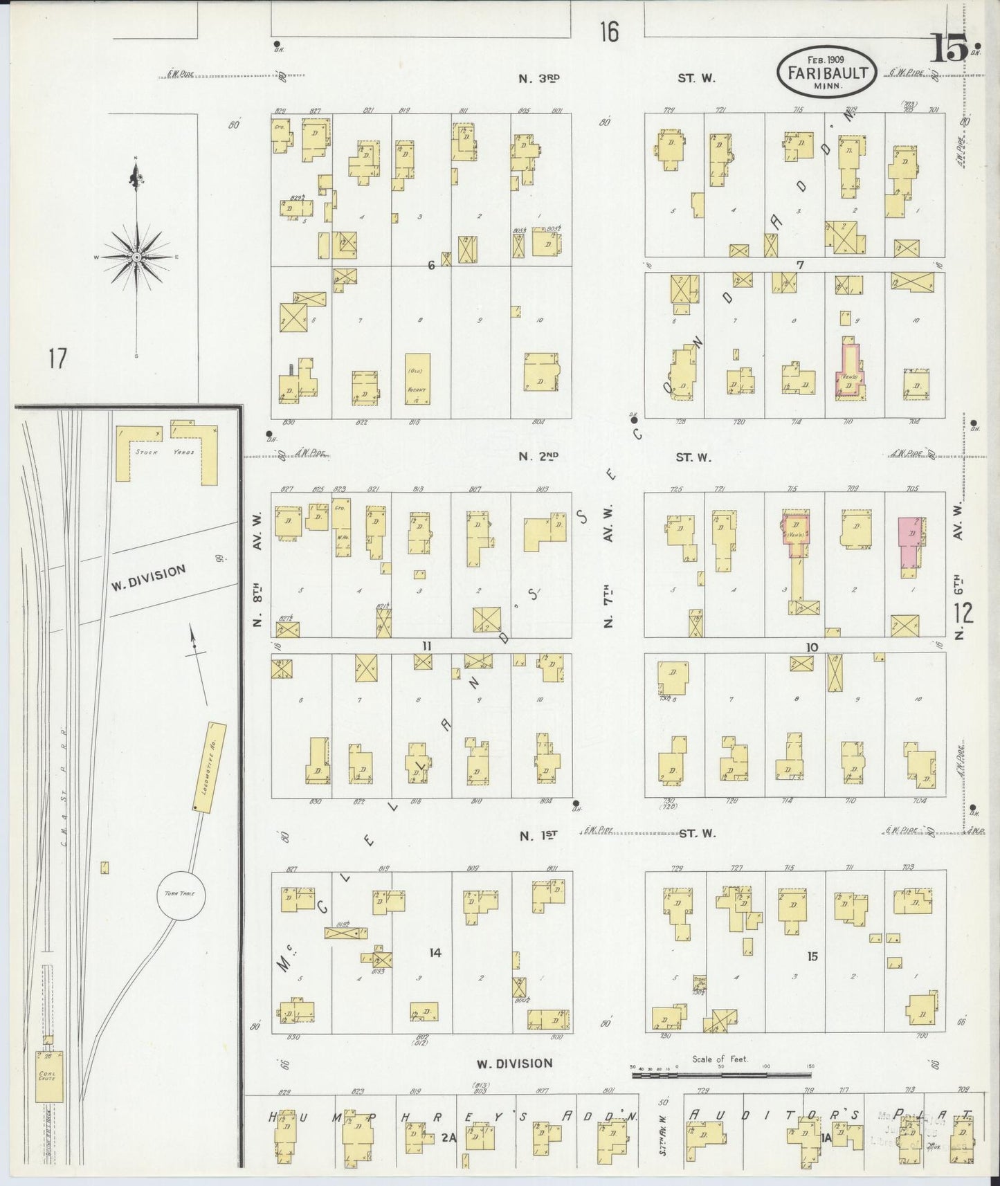 Sanborn Fire Insurance Map from Faribault, Rice County, Minnesota (1909), Sheet #0015 - Complete Map Set gallery image, historic Sanborn map, vintage wall art, Minnesota Minnesota