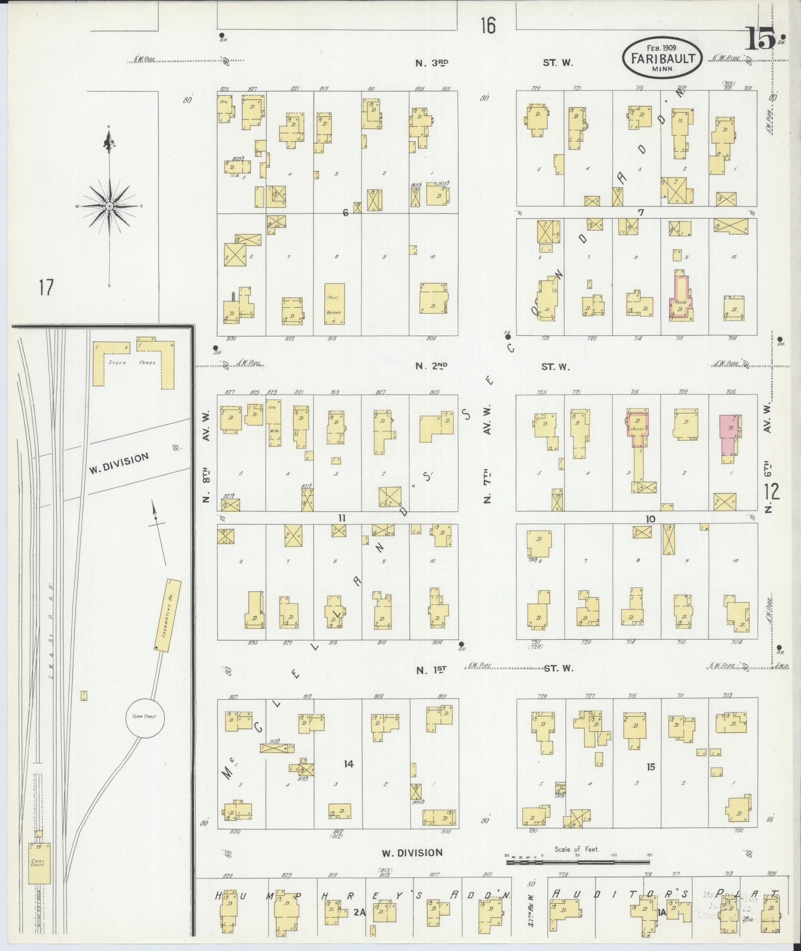 Sanborn Fire Insurance Map from Faribault, Rice County, Minnesota (1909), Sheet #0015 - Complete Map Set gallery image, historic Sanborn map, vintage wall art, Minnesota Minnesota
