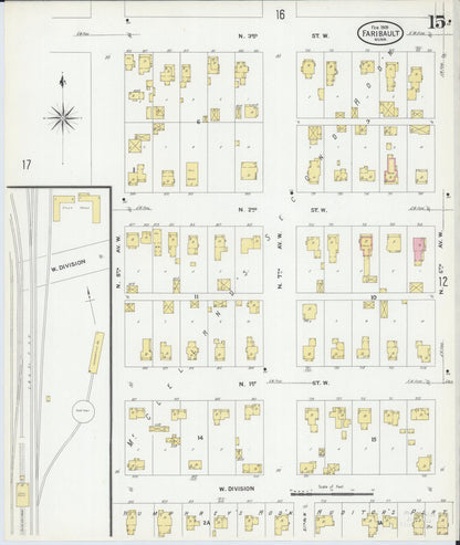 Sanborn Fire Insurance Map from Faribault, Rice County, Minnesota (1909), Sheet #0015 - Complete Map Set gallery image, historic Sanborn map, vintage wall art, Minnesota Minnesota