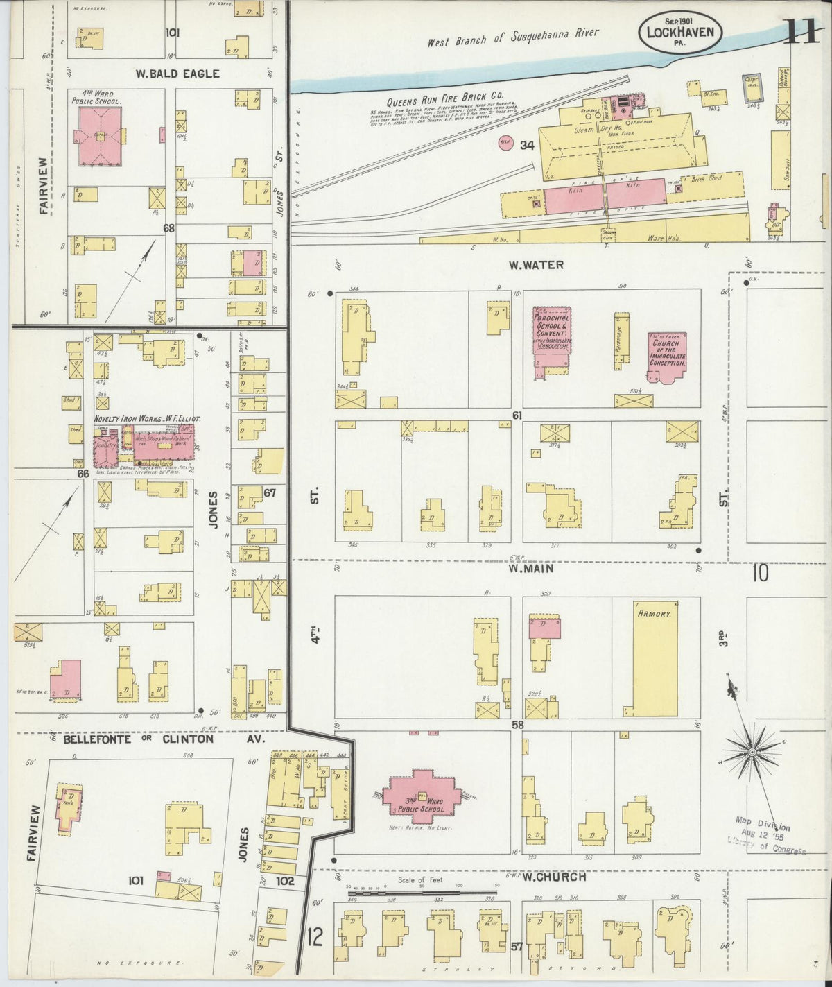 Sanborn Fire Insurance Map from Lock Haven, Clinton County, Pennsylvania (1901), Sheet #0011 - Historic Sanborn Fire Insurance Map Print, vintage old map wall art, antique decor, genealogy gift, Pennsylvania Pennsylvania map