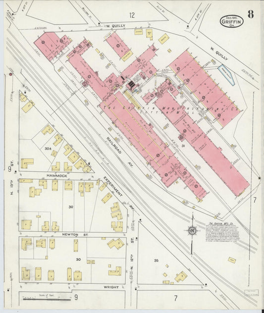 Sanborn Fire Insurance Map from Griffin, Spalding County, Georgia (1915), Sheet #0008 - Historic Sanborn Fire Insurance Map Print, vintage old map wall art, antique decor, genealogy gift, Georgia Georgia map
