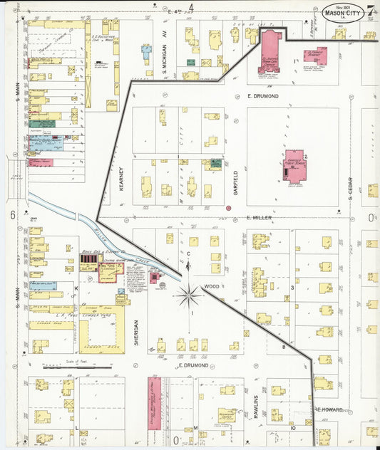 Sanborn Fire Insurance Map from Mason City, Cerro Gordo County, Iowa (1901), Sheet #0007 - Historic Sanborn Fire Insurance Map Print, vintage old map wall art