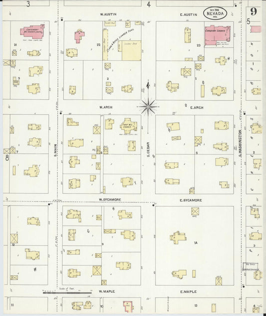 Sanborn Fire Insurance Map from Nevada, Vernon County, Missouri (1906), Sheet #0009 - Historic Sanborn Fire Insurance Map Print, vintage old map wall art, antique decor, genealogy gift, Nevada Nevada map