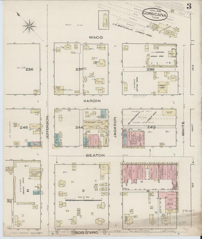 Sanborn Fire Insurance Map from Corsicana, Navarro County, Texas (1885), Sheet #0003 - Complete Map Set gallery image, historic Sanborn map, vintage wall art, Texas Texas