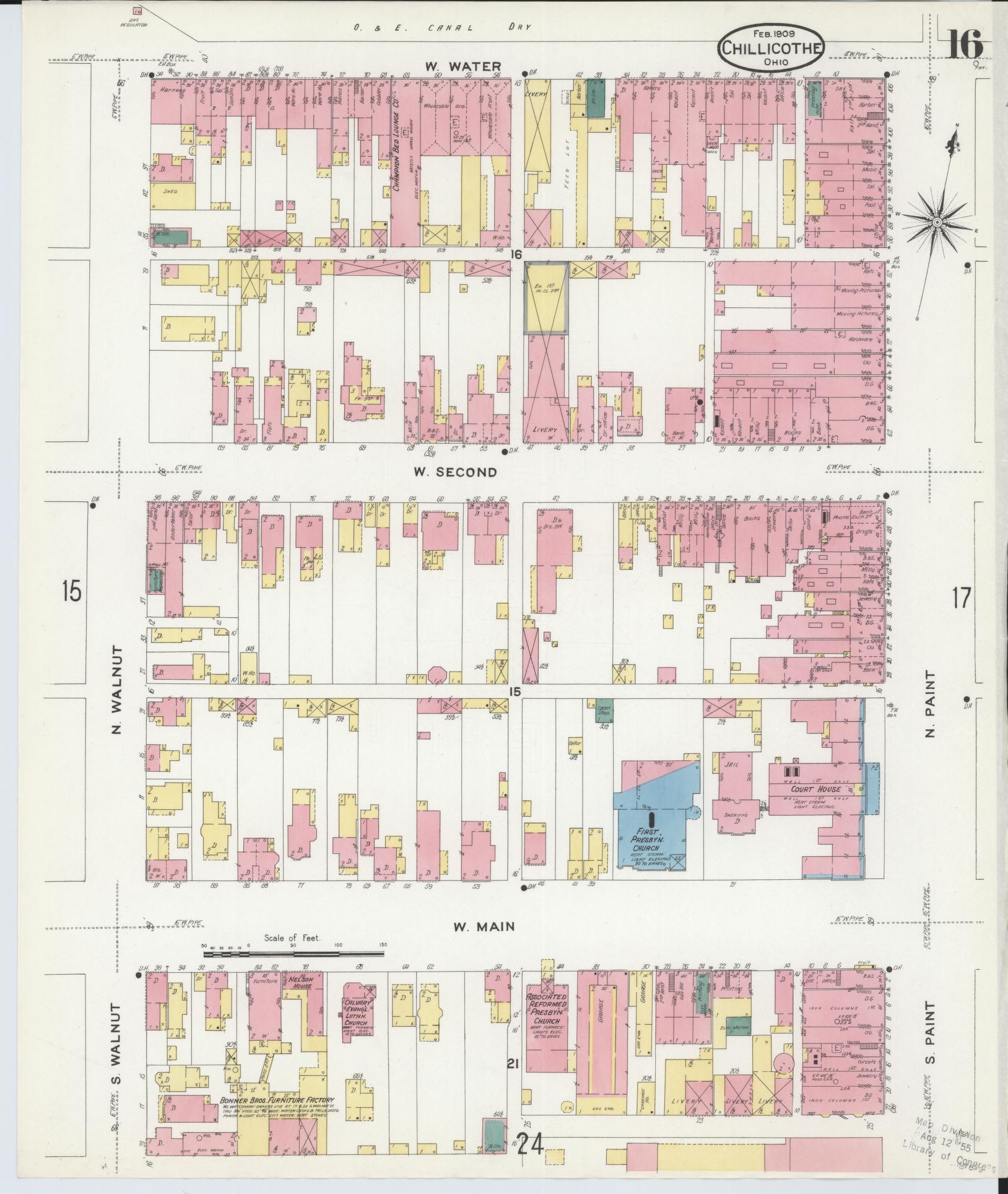Sanborn Fire Insurance Map from Chillicothe, Ross County, Ohio (1909), Sheet #0016 - Historic Sanborn Fire Insurance Map Print, vintage old map wall art, antique decor, genealogy gift, Ohio Ohio map