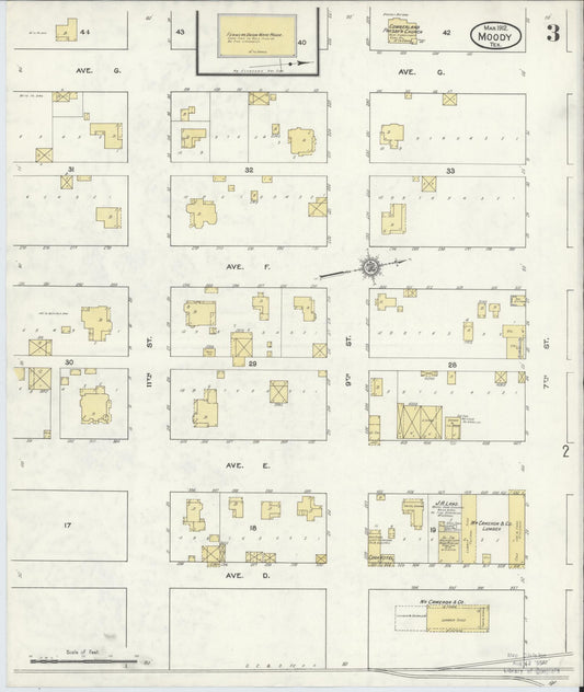 Sanborn Fire Insurance Map from Moody, McLennan County, Texas (1912), Sheet #0003 - Historic Sanborn Fire Insurance Map Print, vintage old map wall art, antique decor, genealogy gift, Texas Texas map
