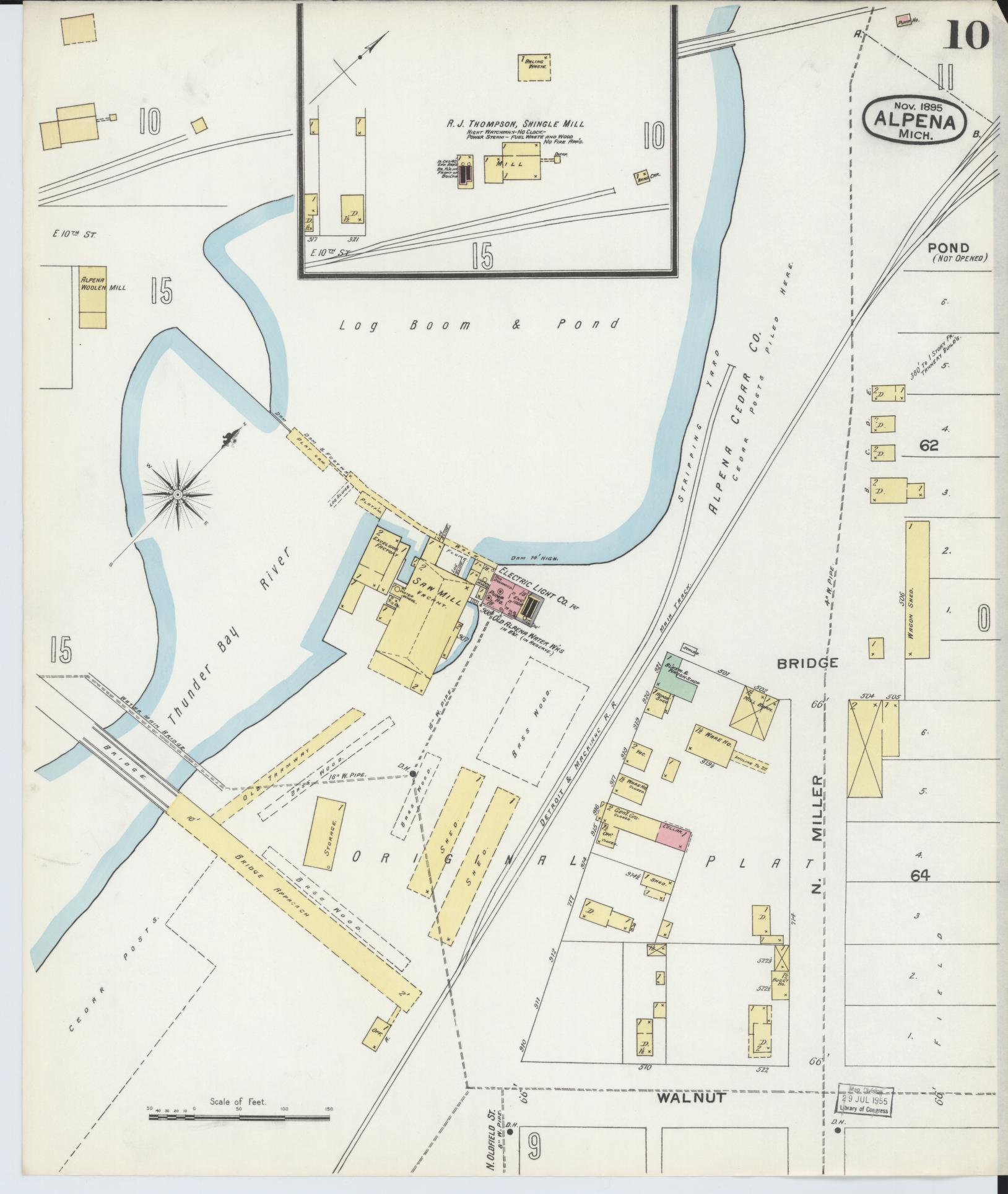 Sanborn Fire Insurance Map from Alpena, Alpena County, Michigan (1895), Sheet #0010 - Historic Sanborn Fire Insurance Map Print, vintage old map wall art, antique decor, genealogy gift, Michigan Michigan map
