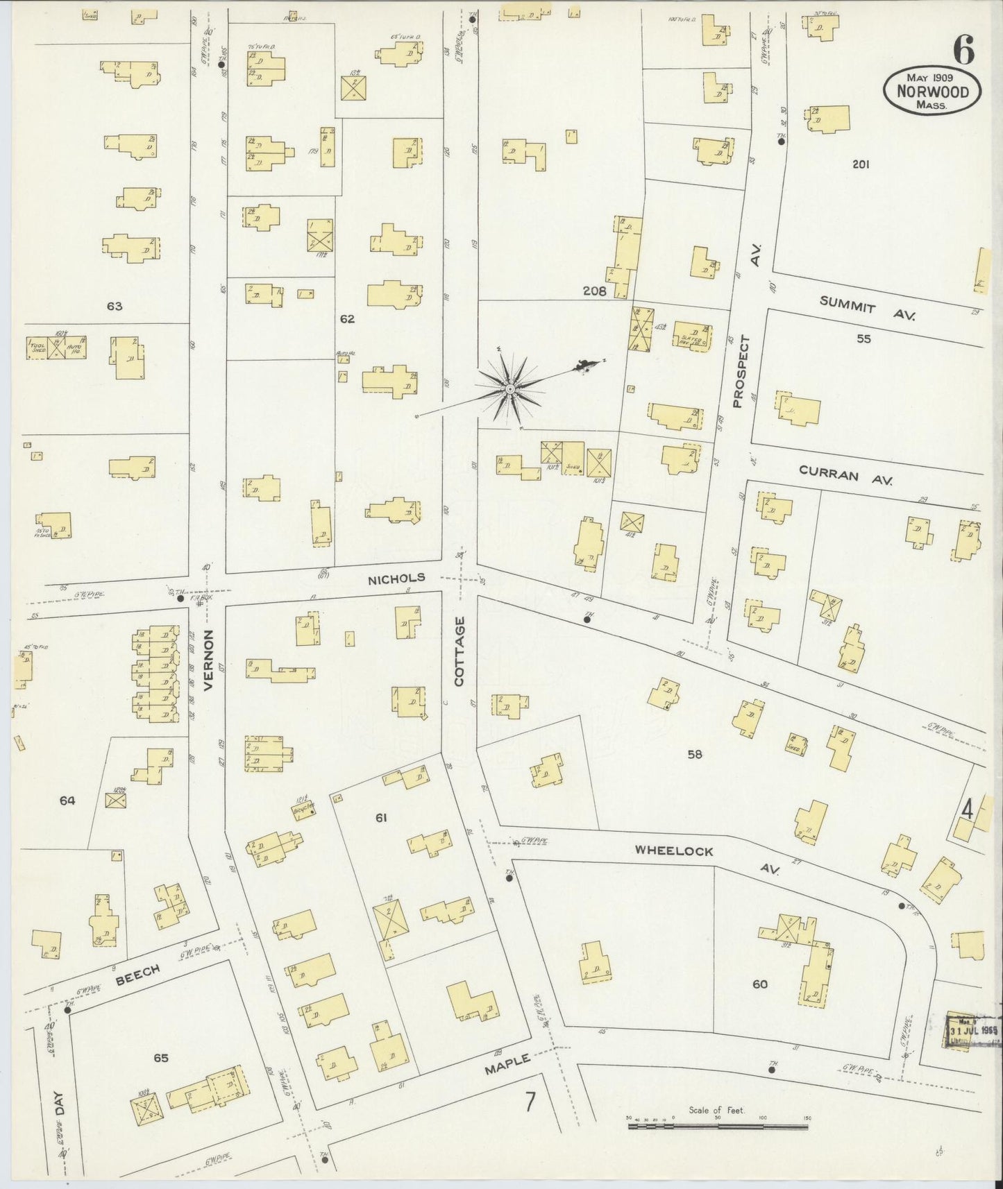 Sanborn Fire Insurance Map from Norwood, Norfolk County, Massachusetts (1909), Sheet #0006 - Complete Map Set gallery image, historic Sanborn map, vintage wall art, Massachusetts Massachusetts