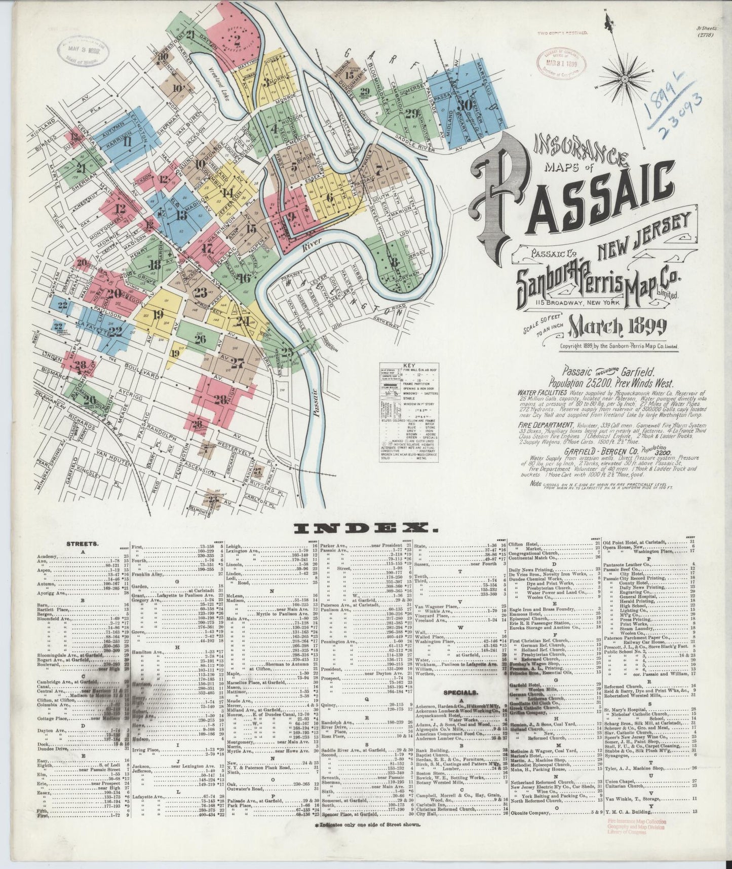 Sanborn Fire Insurance Map from Passaic, Passaic County, New Jersey (1899), Sheet #0001 - Complete Map Set gallery image, historic Sanborn map, vintage wall art, New Jersey New Jersey