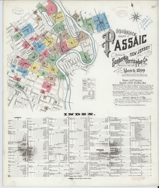 Sanborn Fire Insurance Map from Passaic, Passaic County, New Jersey (1899), Sheet #0001 - Complete Map Set gallery image, historic Sanborn map, vintage wall art, New Jersey New Jersey