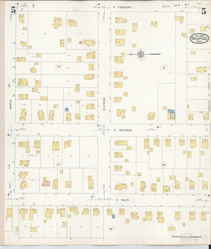 Sanborn Fire Insurance Map from Rockford, Kent County, Michigan (1931), Sheet #0005 - Historic Sanborn Fire Insurance Map Print, vintage old map wall art, antique decor, genealogy gift, Michigan Michigan map