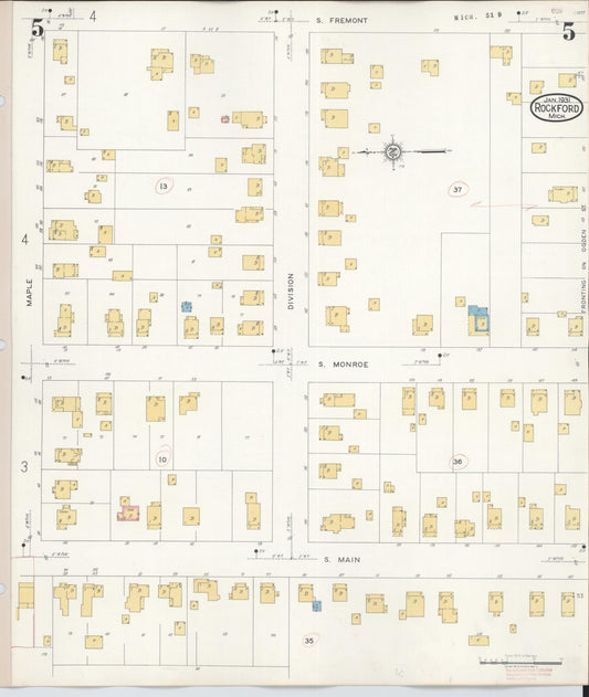 Sanborn Fire Insurance Map from Rockford, Kent County, Michigan (1931), Sheet #0005 - Historic Sanborn Fire Insurance Map Print, vintage old map wall art, antique decor, genealogy gift, Michigan Michigan map
