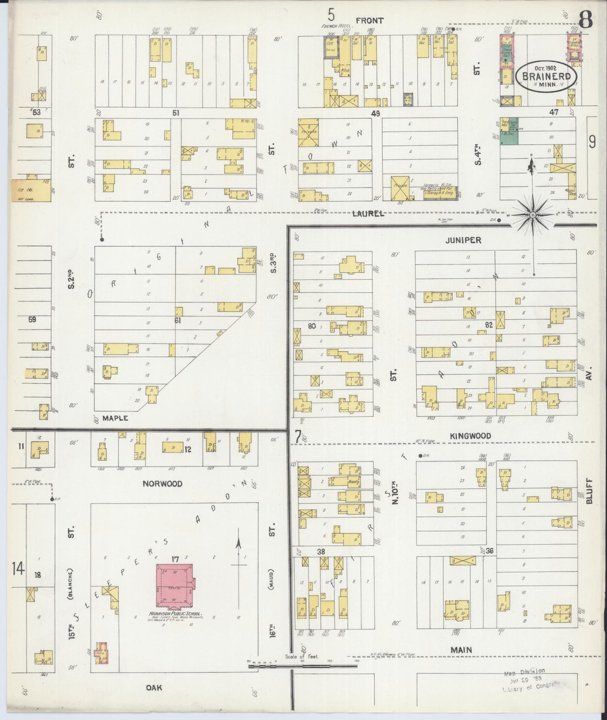 Sanborn Fire Insurance Map from Brainerd, Crow Wing County, Minnesota (1902), Sheet #0008 - Complete Map Set gallery image, historic Sanborn map, vintage wall art, Minnesota Minnesota