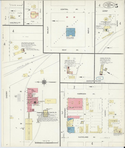 Sanborn Fire Insurance Map from Cushing, Payne County, Oklahoma (1913), Sheet #0005 - Historic Sanborn Fire Insurance Map Print, vintage old map wall art, antique decor, genealogy gift, Oklahoma Oklahoma map