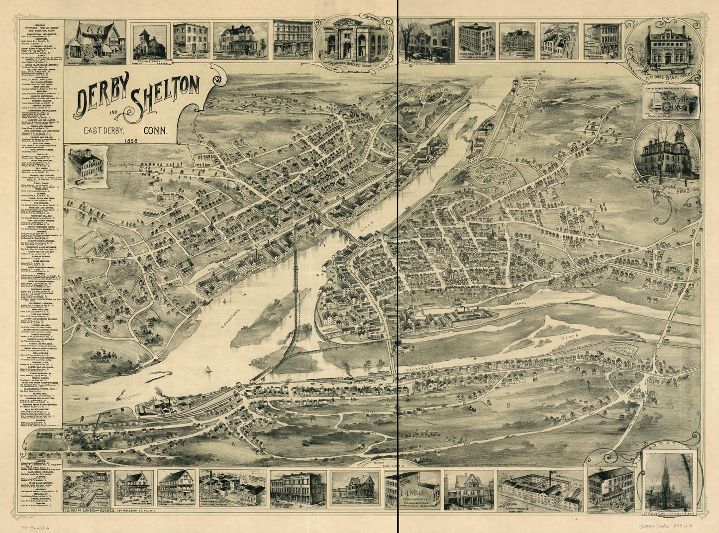 Derby, Shelton, and East Derby, Conn., 1898. (1898) – Historic Bird’s-Eye View Panorama Print