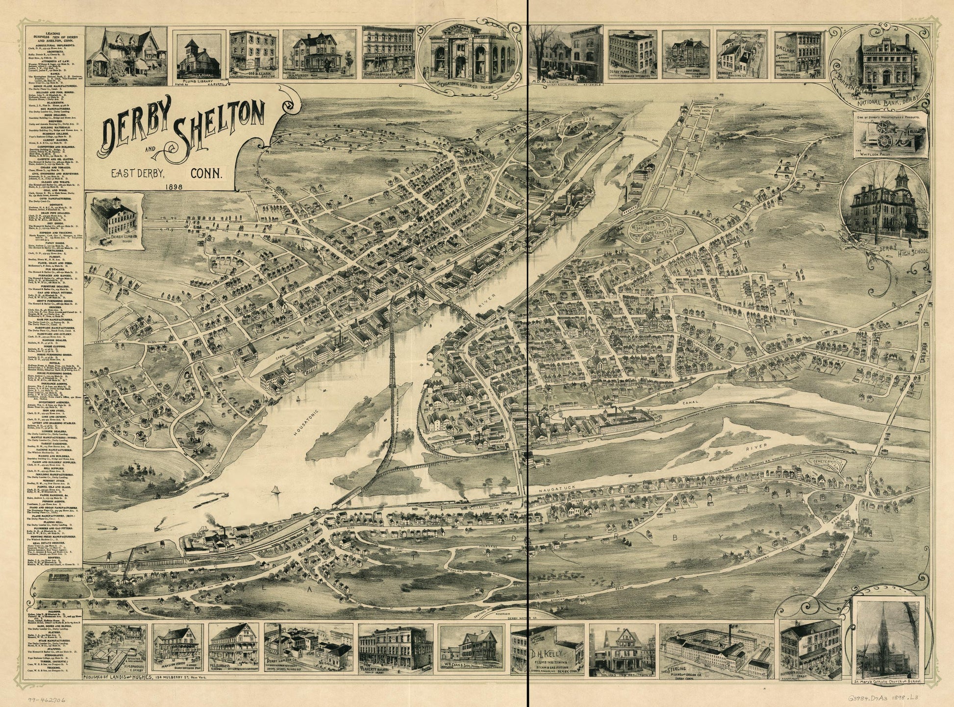 Derby, Shelton, and East Derby, Conn., 1898. (1898) – Historic Bird’s-Eye View Panorama Print