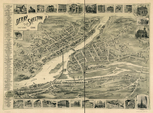 Derby, Shelton, and East Derby, Conn., 1898. (1898) – Historic Bird’s-Eye View Panorama Print