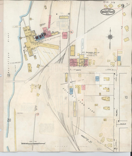 Sanborn Fire Insurance Map from Manistique, Schoolcraft County, Michigan (1950), Sheet #0009 - Historic Sanborn Fire Insurance Map Print, vintage old map wall art, antique decor, genealogy gift, Michigan Michigan map