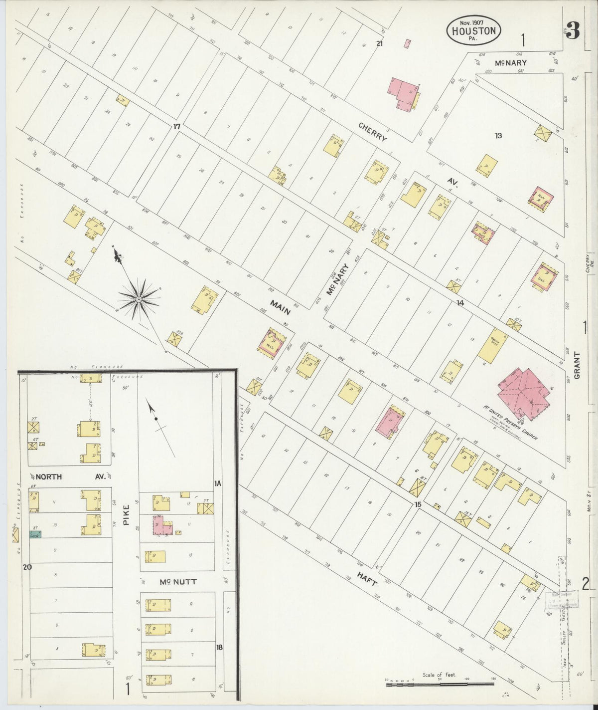Sanborn Fire Insurance Map from Houston, Washington County, Pennsylvania (1907), Sheet #0003 - Historic Sanborn Fire Insurance Map Print, vintage old map wall art, antique decor, genealogy gift, Pennsylvania Pennsylvania map