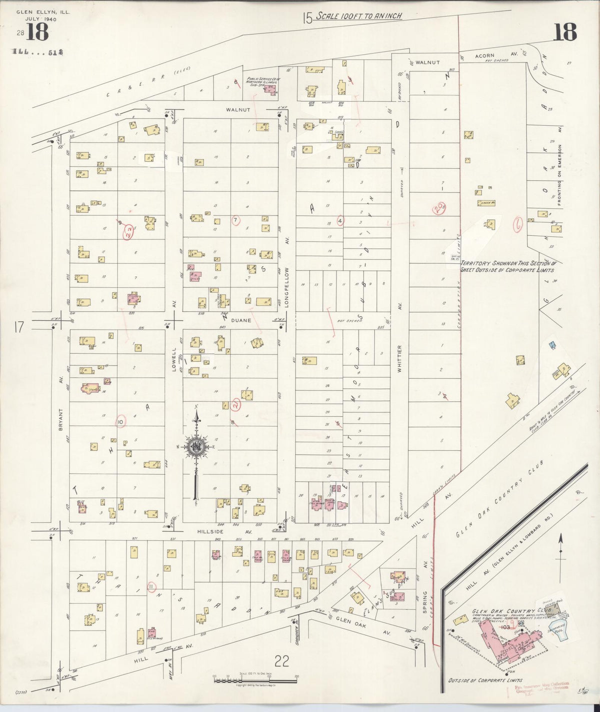 Sanborn Fire Insurance Map from Glen Ellyn, Du Page County, Illinois (1946), Sheet #0018 - Complete Map Set gallery image, historic Sanborn map, vintage wall art, Illinois Illinois