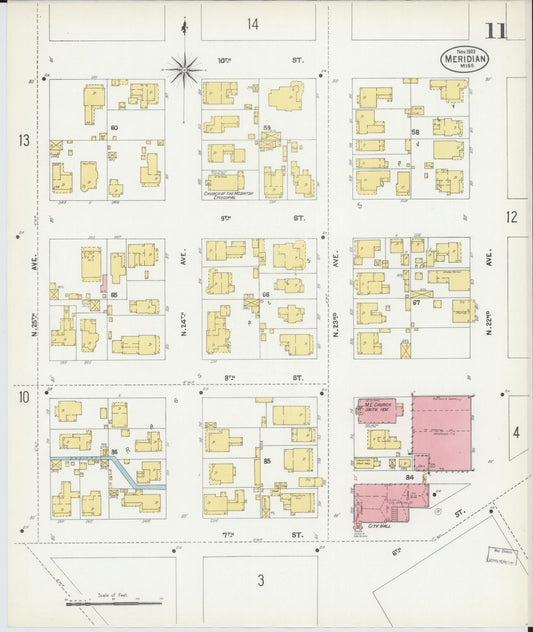 Sanborn Fire Insurance Map from Meridian, Lauderdale County, Mississippi (1902), Sheet #0011 - Historic Sanborn Fire Insurance Map Print, vintage old map wall art, antique decor, genealogy gift, Mississippi Mississippi map