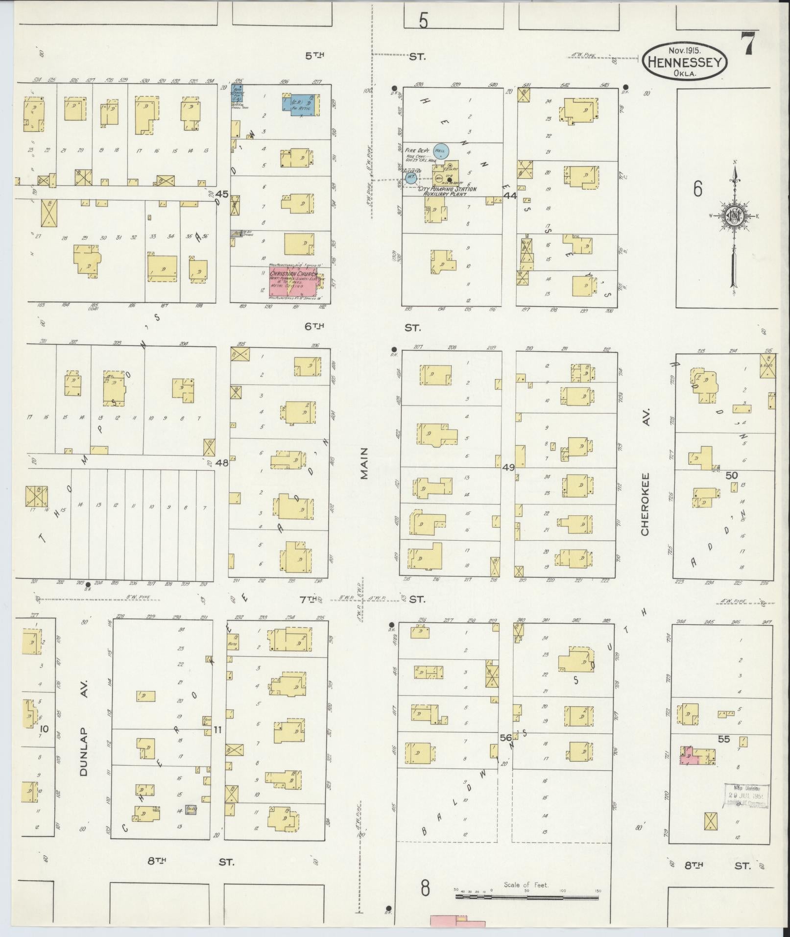 Sanborn Fire Insurance Map from Hennessey, Kingfisher County, Oklahoma (1915), Sheet #0007 - Historic Sanborn Fire Insurance Map Print, vintage old map wall art, antique decor, genealogy gift, Oklahoma Oklahoma map