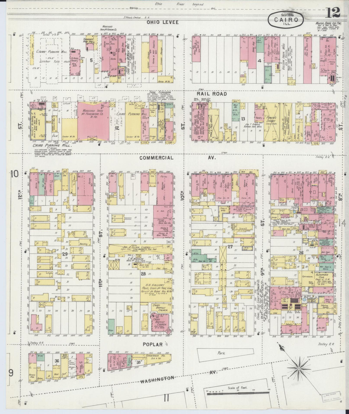 Sanborn Fire Insurance Map from Cairo, Alexander County, Illinois (1896), Sheet #0012 - Complete Map Set gallery image, historic Sanborn map, vintage wall art, Illinois Illinois