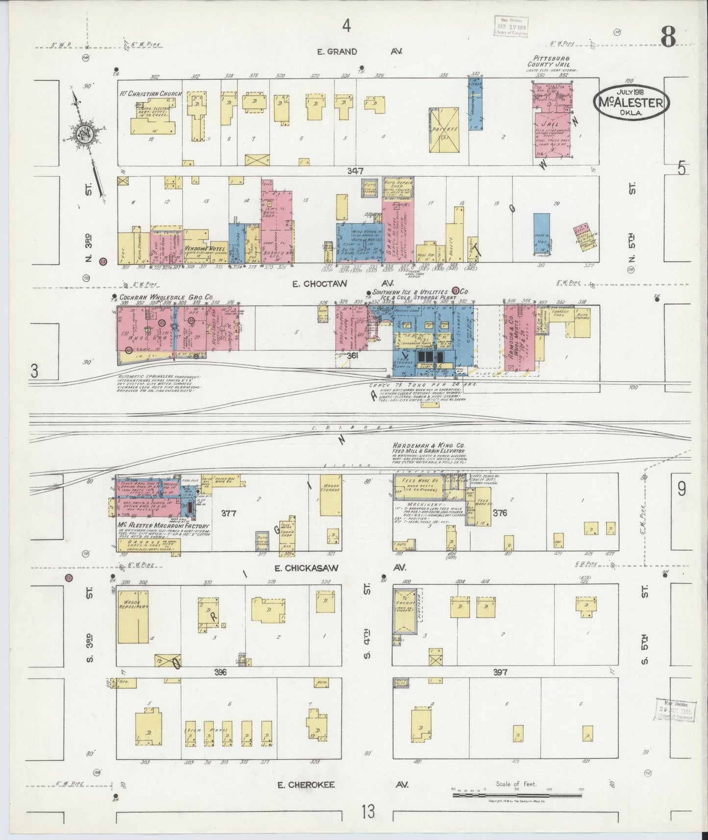Sanborn Fire Insurance Map from McAlester, Pittsburg County, Oklahoma (1918), Sheet #0008 - Complete Map Set gallery image, historic Sanborn map, vintage wall art, Oklahoma Oklahoma