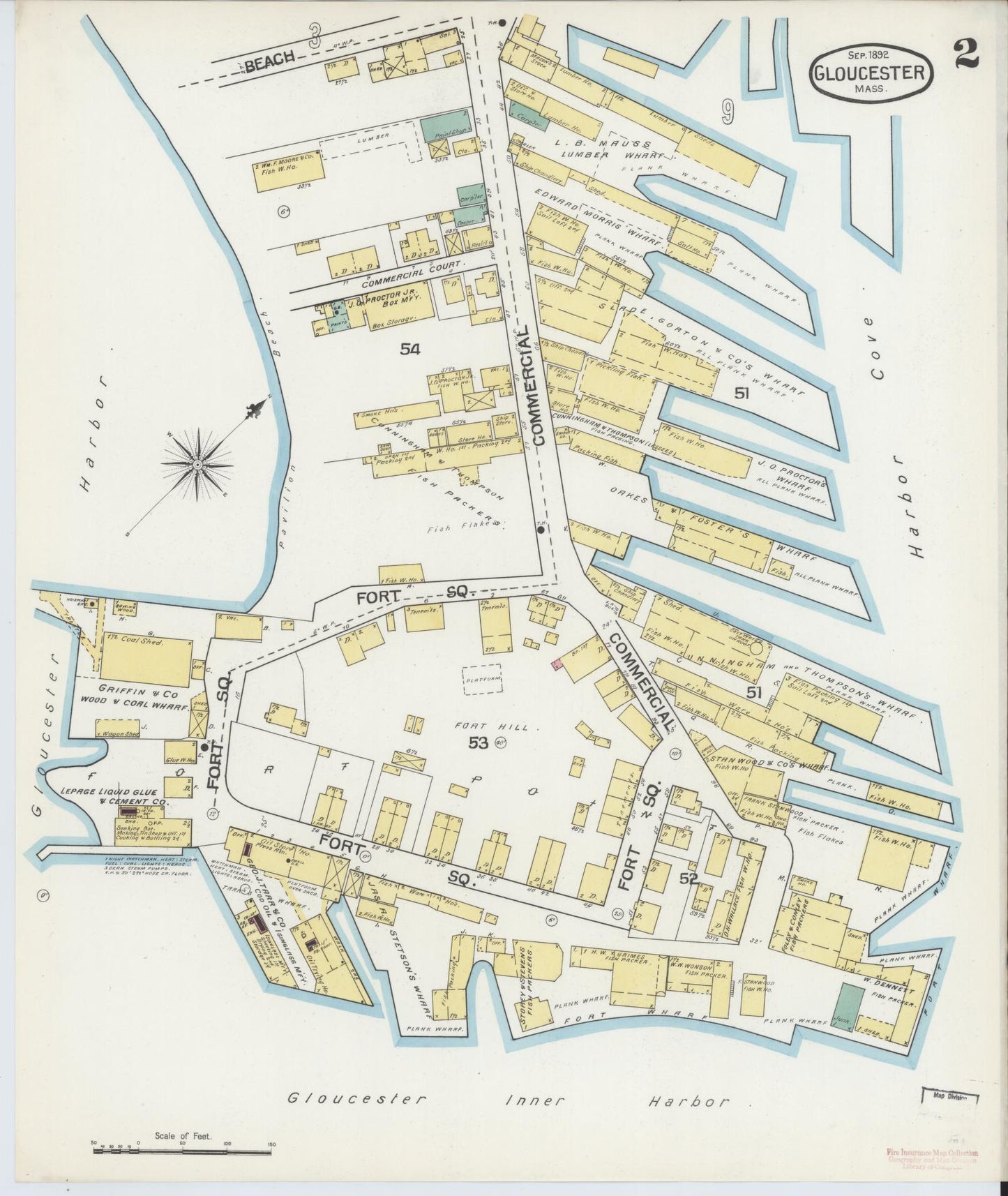 Sanborn Fire Insurance Map from Gloucester, Essex County, Massachusetts (1892), Sheet #0002 - Complete Map Set gallery image, historic Sanborn map, vintage wall art, Massachusetts Massachusetts