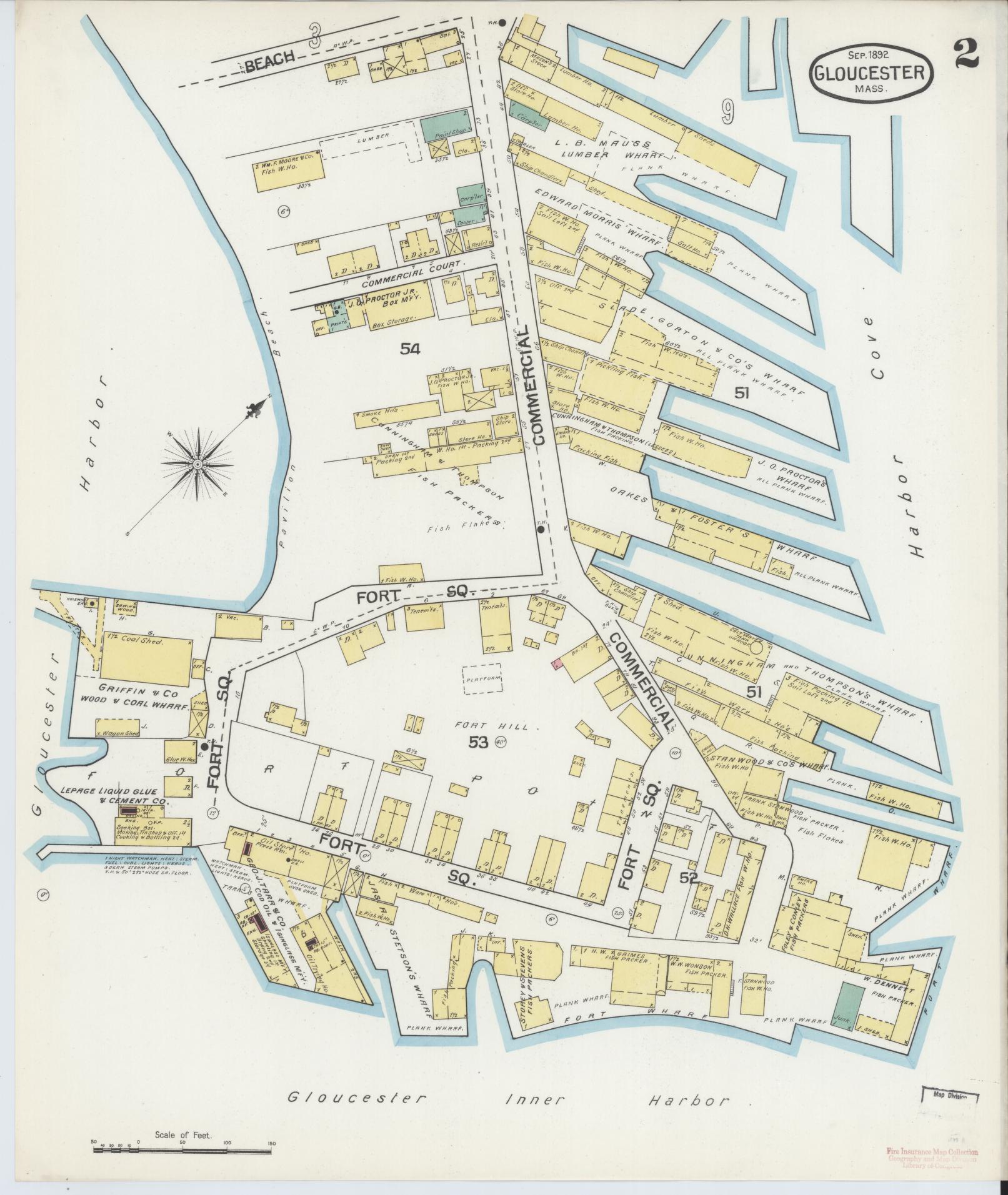 Sanborn Fire Insurance Map from Gloucester, Essex County, Massachusetts (1892), Sheet #0002 - Complete Map Set gallery image, historic Sanborn map, vintage wall art, Massachusetts Massachusetts