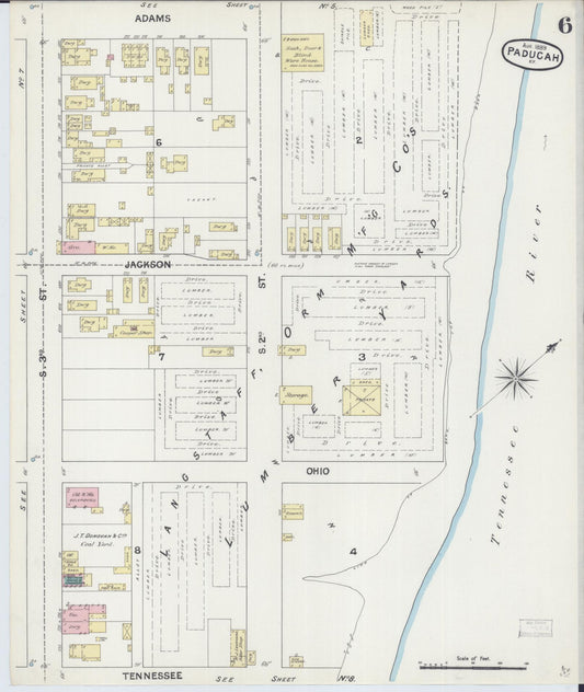 Sanborn Fire Insurance Map from Paducah, Mccraken County, Kentucky (1889), Sheet #0006 - Historic Sanborn Fire Insurance Map Print, vintage old map wall art, antique decor, genealogy gift, Kentucky Kentucky map