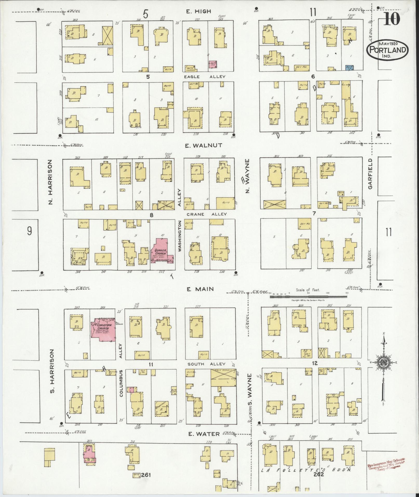 Sanborn Fire Insurance Map from Portland, Jay County, Indiana (1920), Sheet #0010 - Historic Sanborn Fire Insurance Map Print, vintage old map wall art, antique decor, genealogy gift, Indiana Indiana map