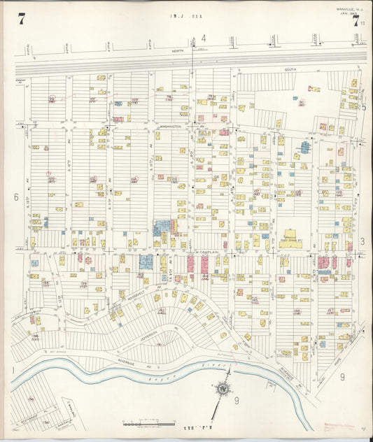 Sanborn Fire Insurance Map from Manville, Somerset County, New Jersey (1949), Sheet #0007 - Historic Sanborn Fire Insurance Map Print, vintage old map wall art, antique decor, genealogy gift, New Jersey New Jersey map