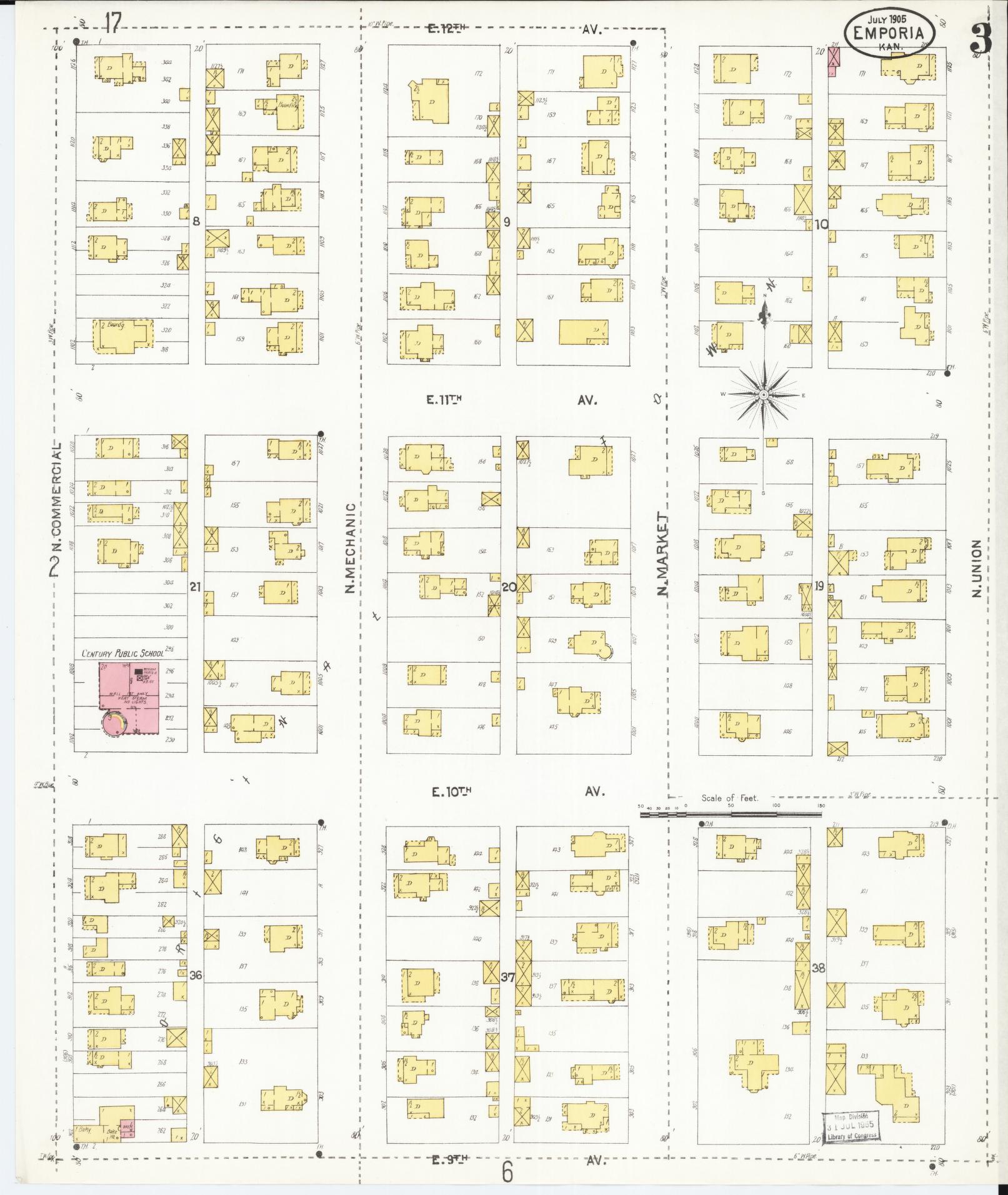 Sanborn Fire Insurance Map from Emporia, Lyon County, Kansas (1905), Sheet #0003 - Historic Sanborn Fire Insurance Map Print, vintage old map wall art, antique decor, genealogy gift, Kansas Kansas map