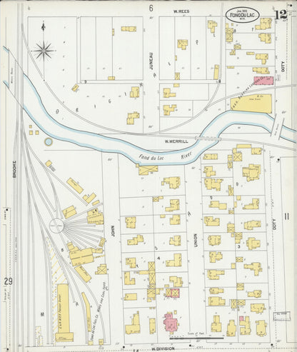 Sanborn Fire Insurance Map from Fond du Lac, Fond du Lac County, Wisconsin (1902), Sheet #0012 - Historic Sanborn Fire Insurance Map Print, vintage old map wall art, antique decor, genealogy gift, Wisconsin Wisconsin map