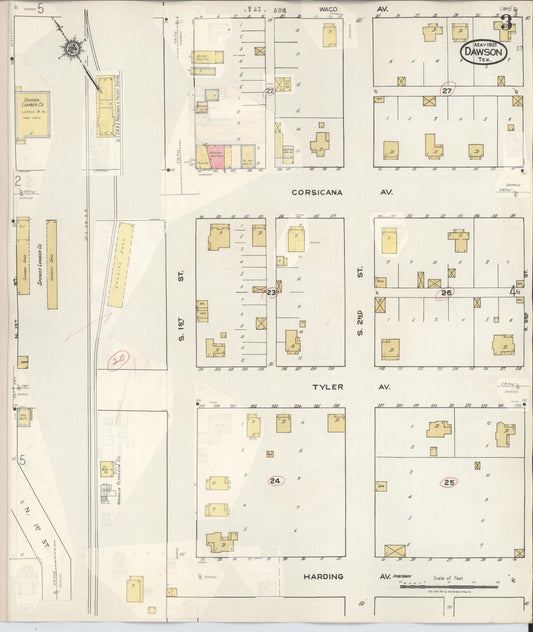 Sanborn Fire Insurance Map from Dawson, Navarro County, Texas (1943), Sheet #0003 - Historic Sanborn Fire Insurance Map Print, vintage old map wall art, antique decor, genealogy gift, Texas Texas map