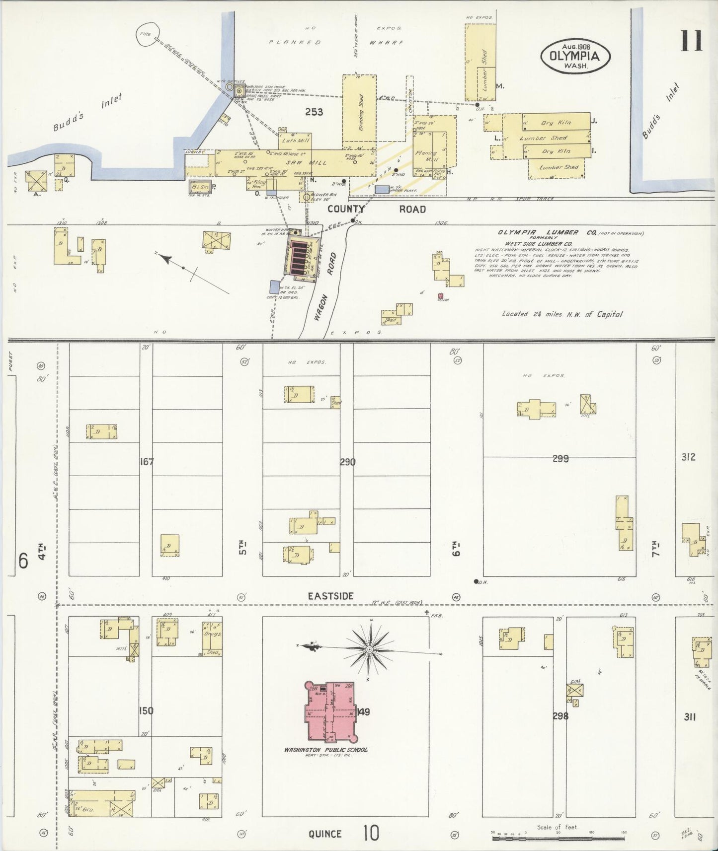 Sanborn Fire Insurance Map from Olympia, Thurston County, Washington (1908), Sheet #0011 - Complete Map Set gallery image, historic Sanborn map, vintage wall art, Washington Washington