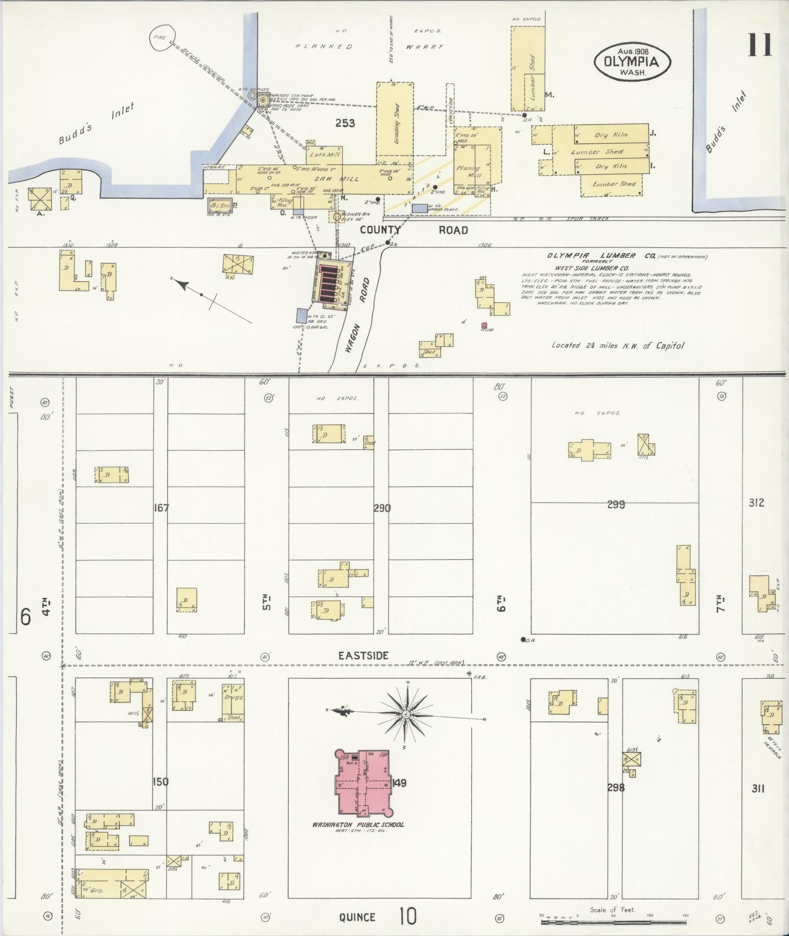 Sanborn Fire Insurance Map from Olympia, Thurston County, Washington (1908), Sheet #0011 - Complete Map Set gallery image, historic Sanborn map, vintage wall art, Washington Washington