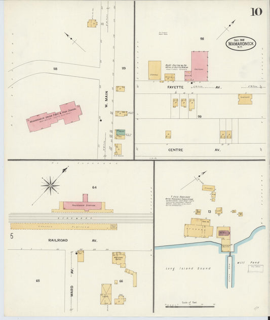 Sanborn Fire Insurance Map from Mamaroneck, Westchester County, New York (1908), Sheet #0010 - Historic Sanborn Fire Insurance Map Print, vintage old map wall art, antique decor, genealogy gift, New York New York map
