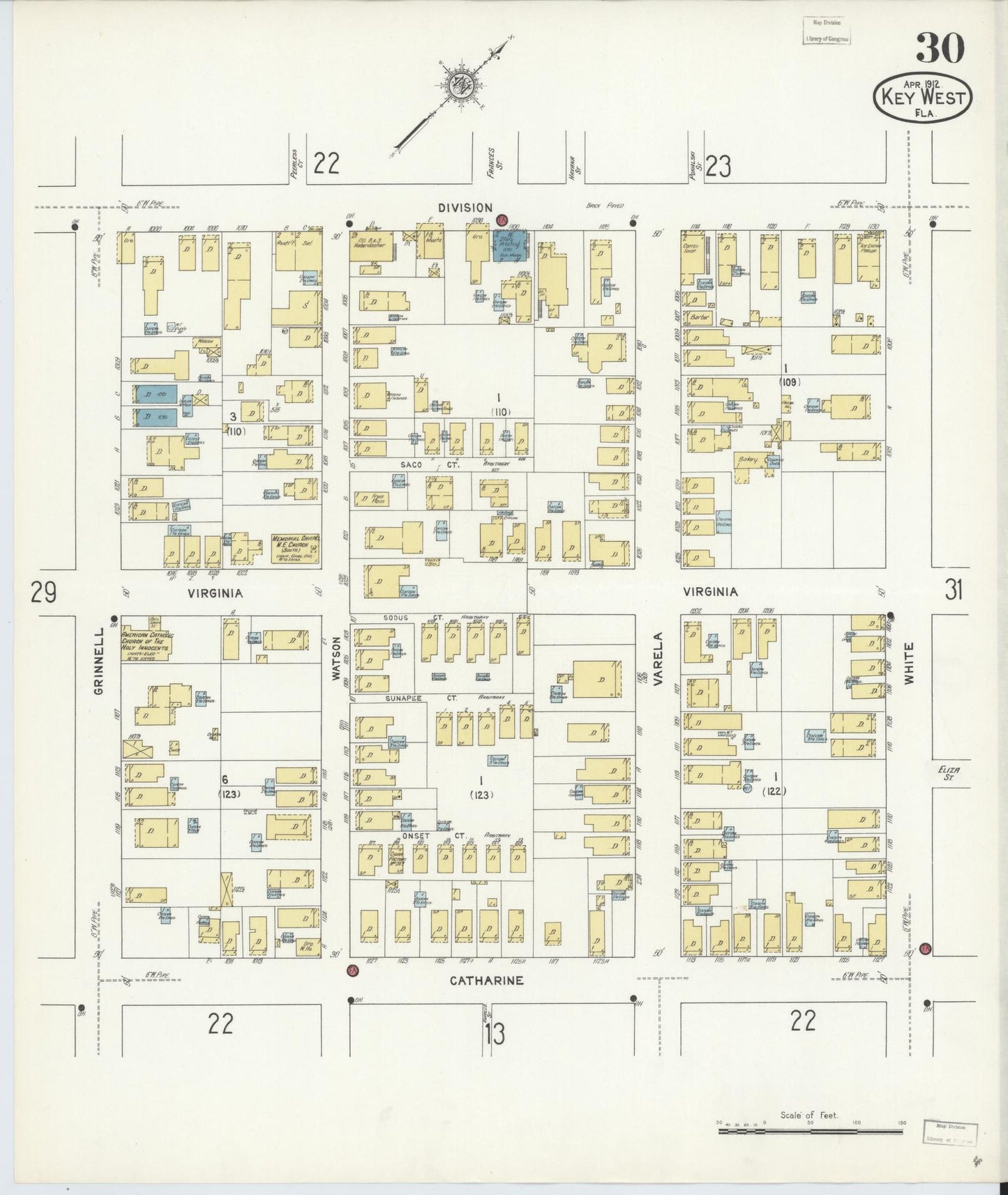 Sanborn Fire Insurance Map from Key West, Monroe County, Florida (1912), Sheet #0030 - Complete Map Set gallery image, historic Sanborn map, vintage wall art, Florida Florida