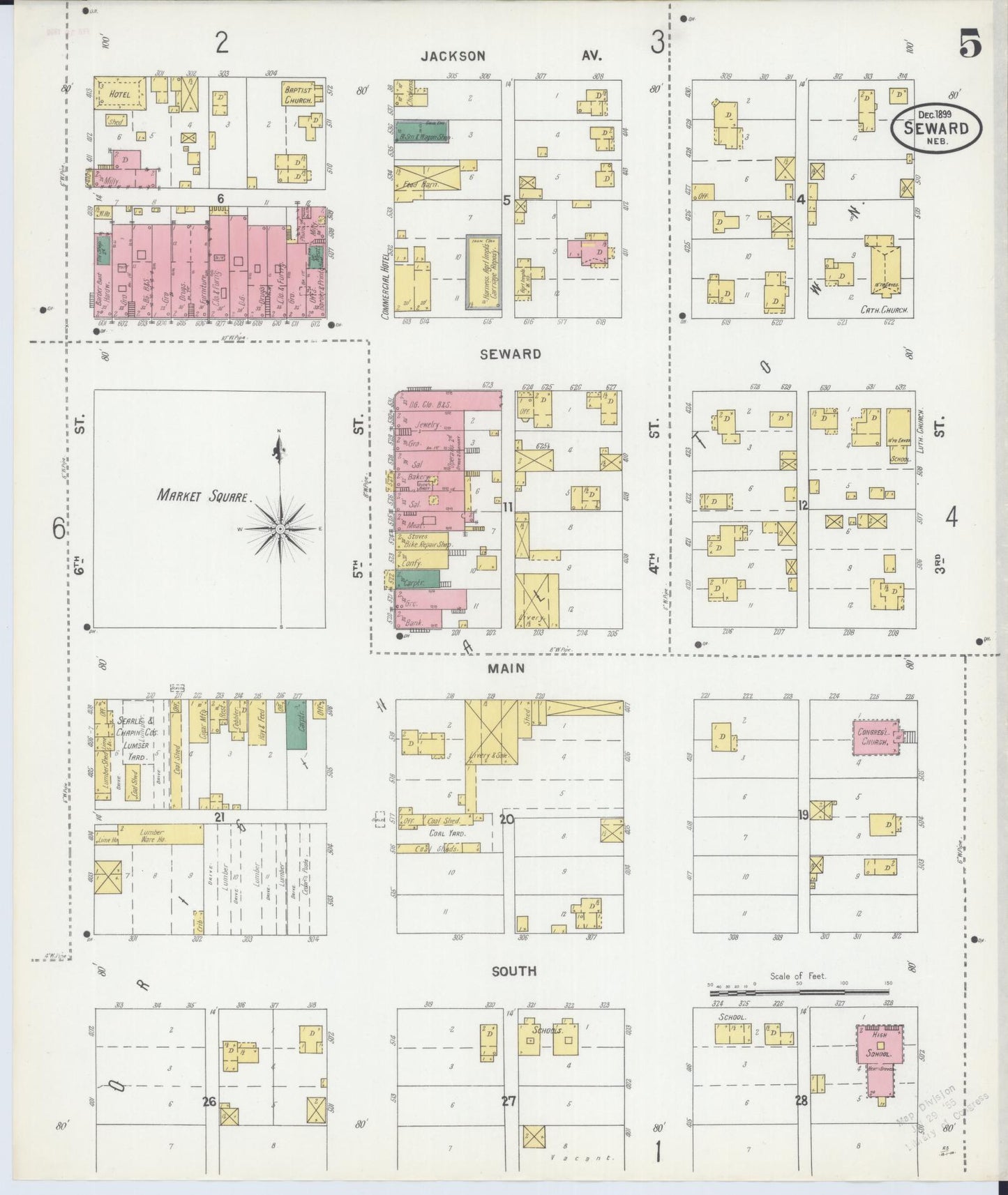 Sanborn Fire Insurance Map from Seward, Seward County, Nebraska (1899), Sheet #0005 - Complete Map Set gallery image, historic Sanborn map, vintage wall art, Nebraska Nebraska